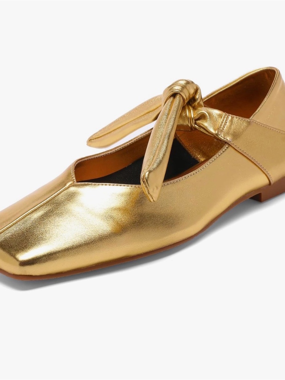 Metallic Gold Mary Jane Ballet Flats – Square Toe Bow Flats size 6 - Picture 6 of 9